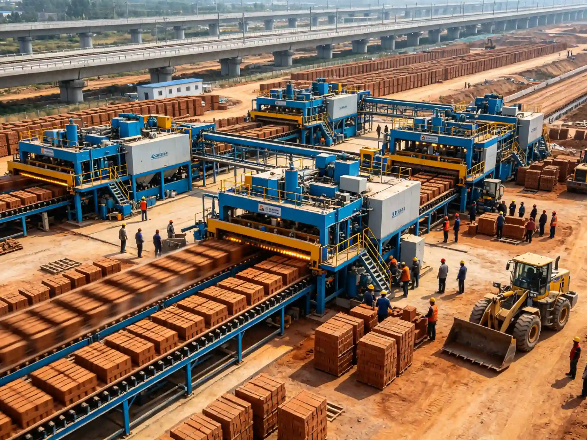 Affordable housing construction site using concrete blocks