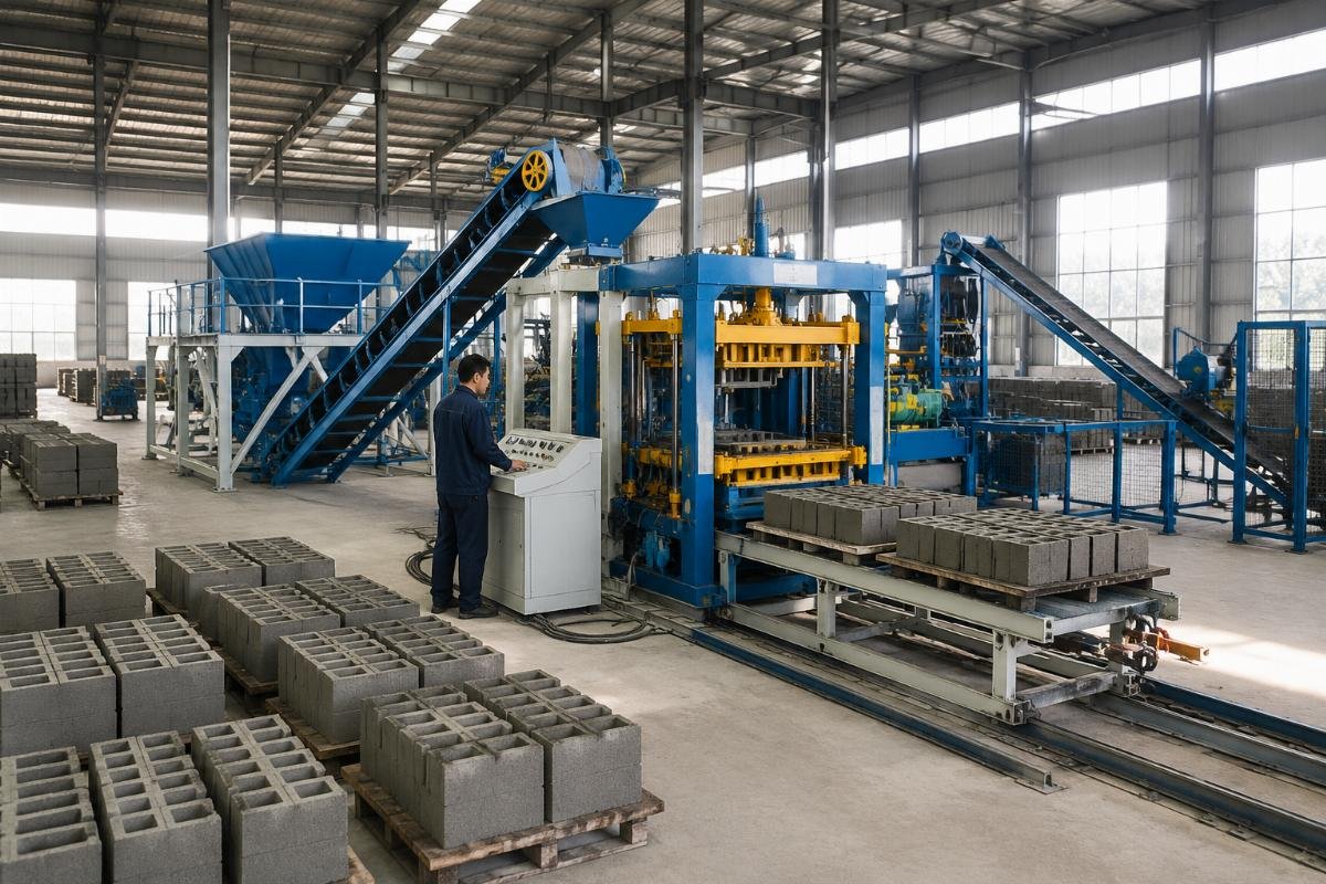 Complete concrete block production system layout Concrete block making machine production line