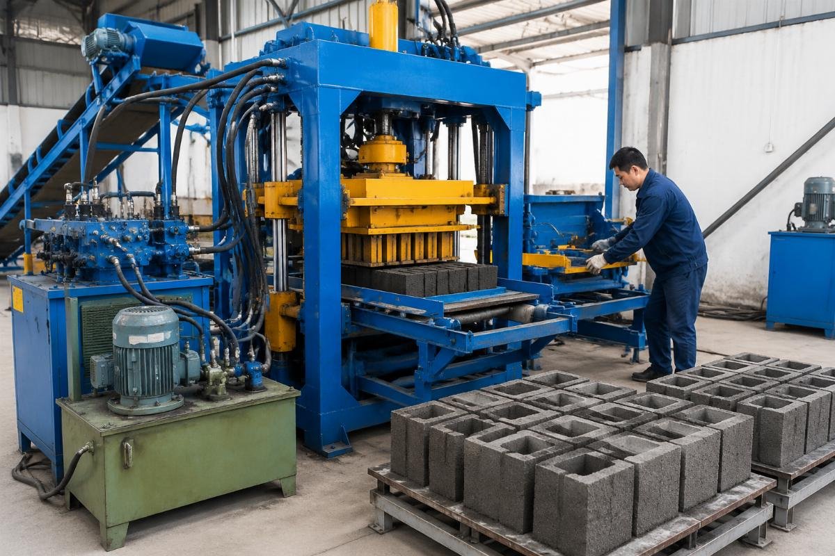Concrete block press with mold assembly Block machine hydraulic system