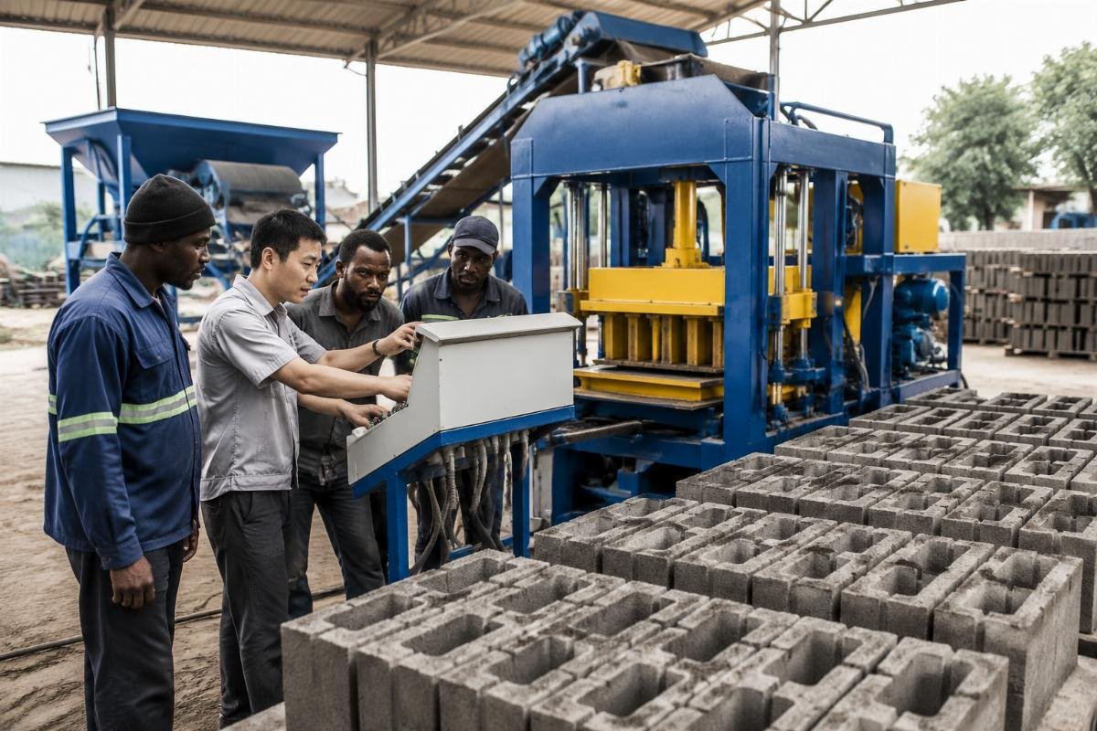 Mobile block machine operator training Onsite technician training session