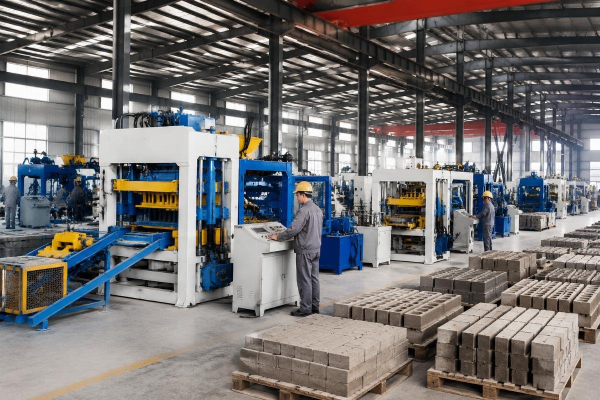 46000 sqm factory with six specialized workshops producing automatic block machines