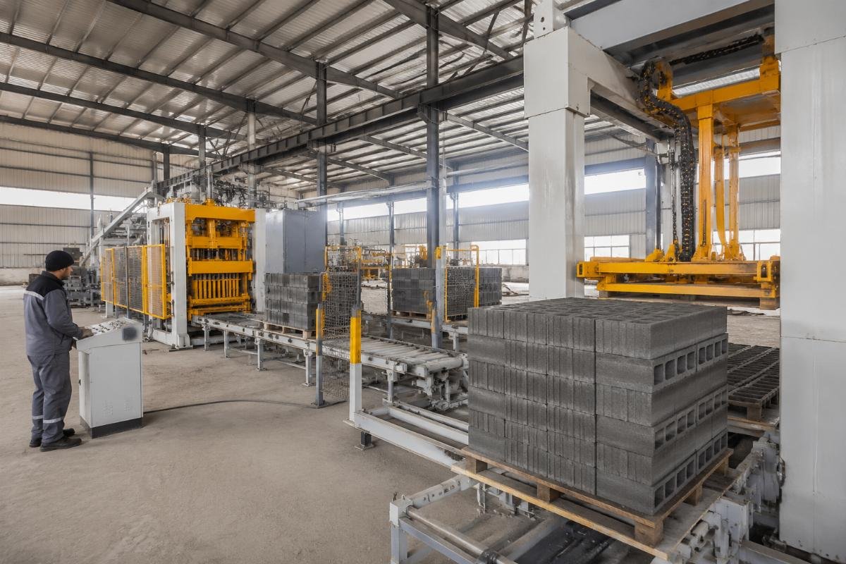Fully automatic block production line with pallet loader and stacker in Central Asia