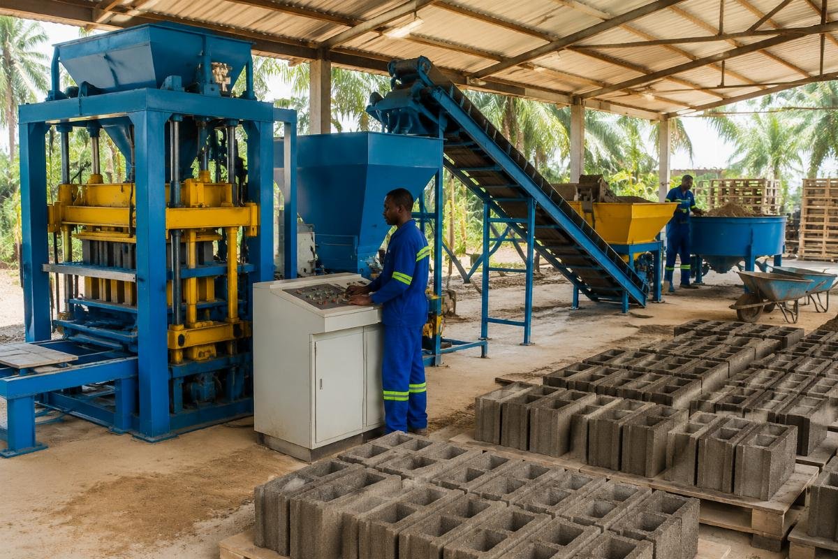 Semi-automatic block making machine installed in West Africa