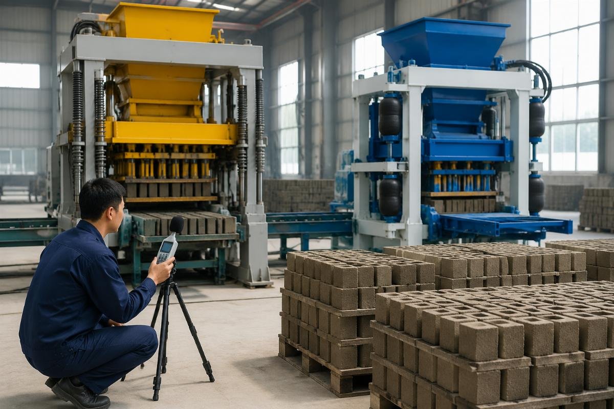 Noise level comparison between spring-damped and airbag-damped block machines measured at 1-meter distance
