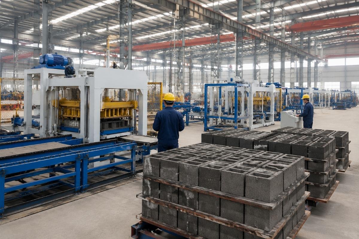 block machine supplier after-sales support China factory Factory floor of a 46000 square meter block machine manufacturing plant
