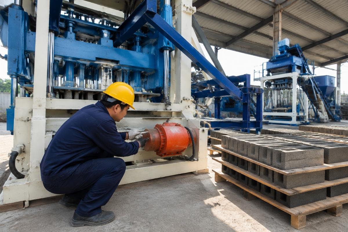 Block making machine maintenance and vibration motor inspection