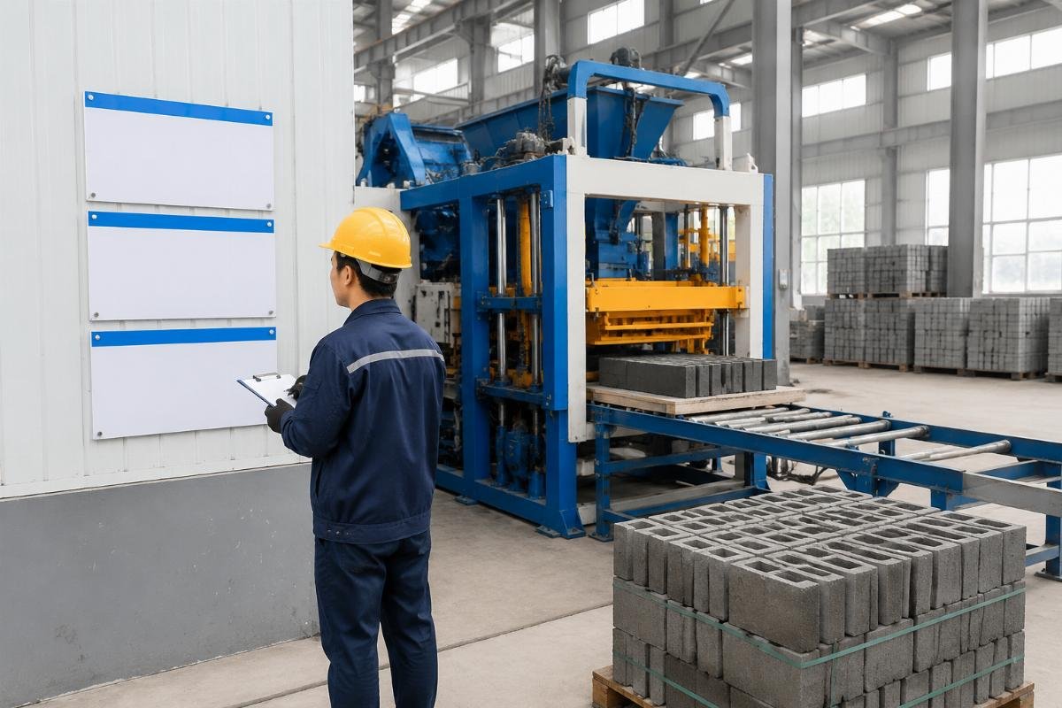 block making machine maintenance guide tiered checklist Maintenance checklist posted on factory wall next to block machine