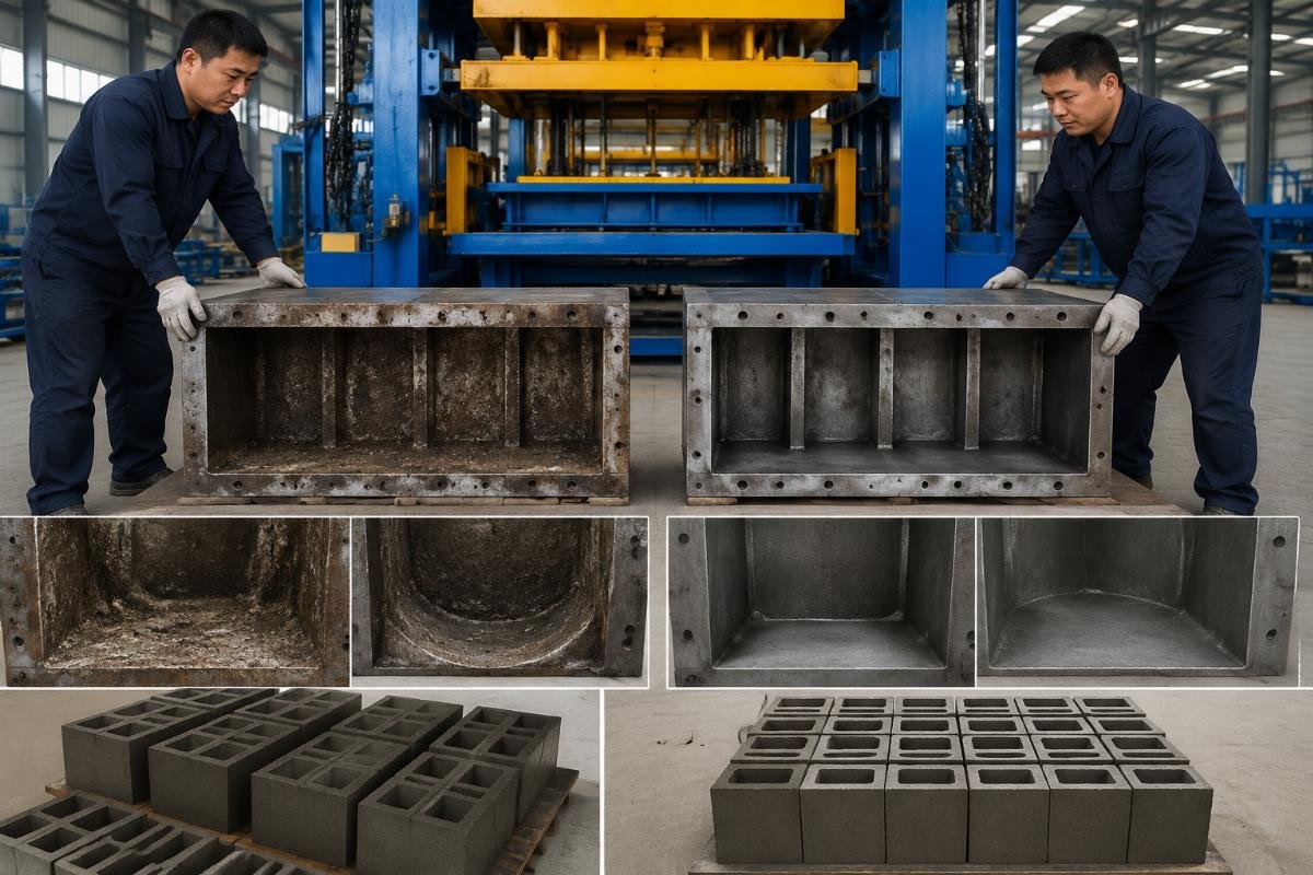 Cross-section comparison of Q235 steel mold vs. high-manganese Mn13 steel mold after 10,000 production cycles