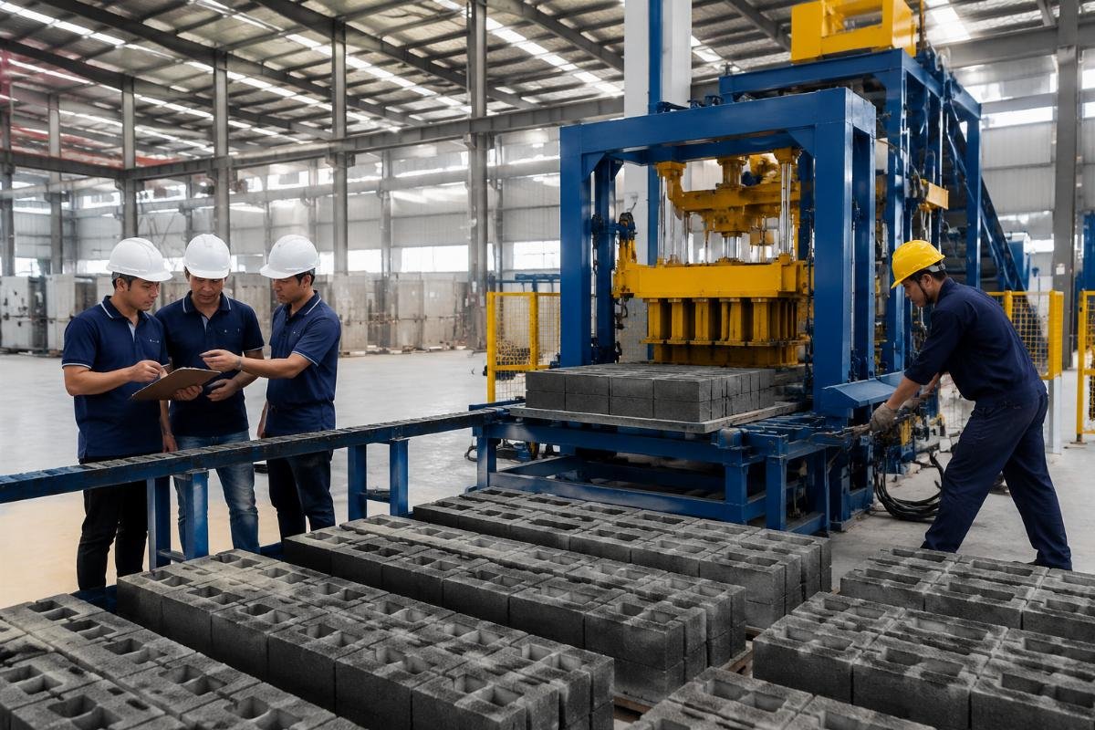concrete block machine manufacturer Block machine factory workshop and engineering team