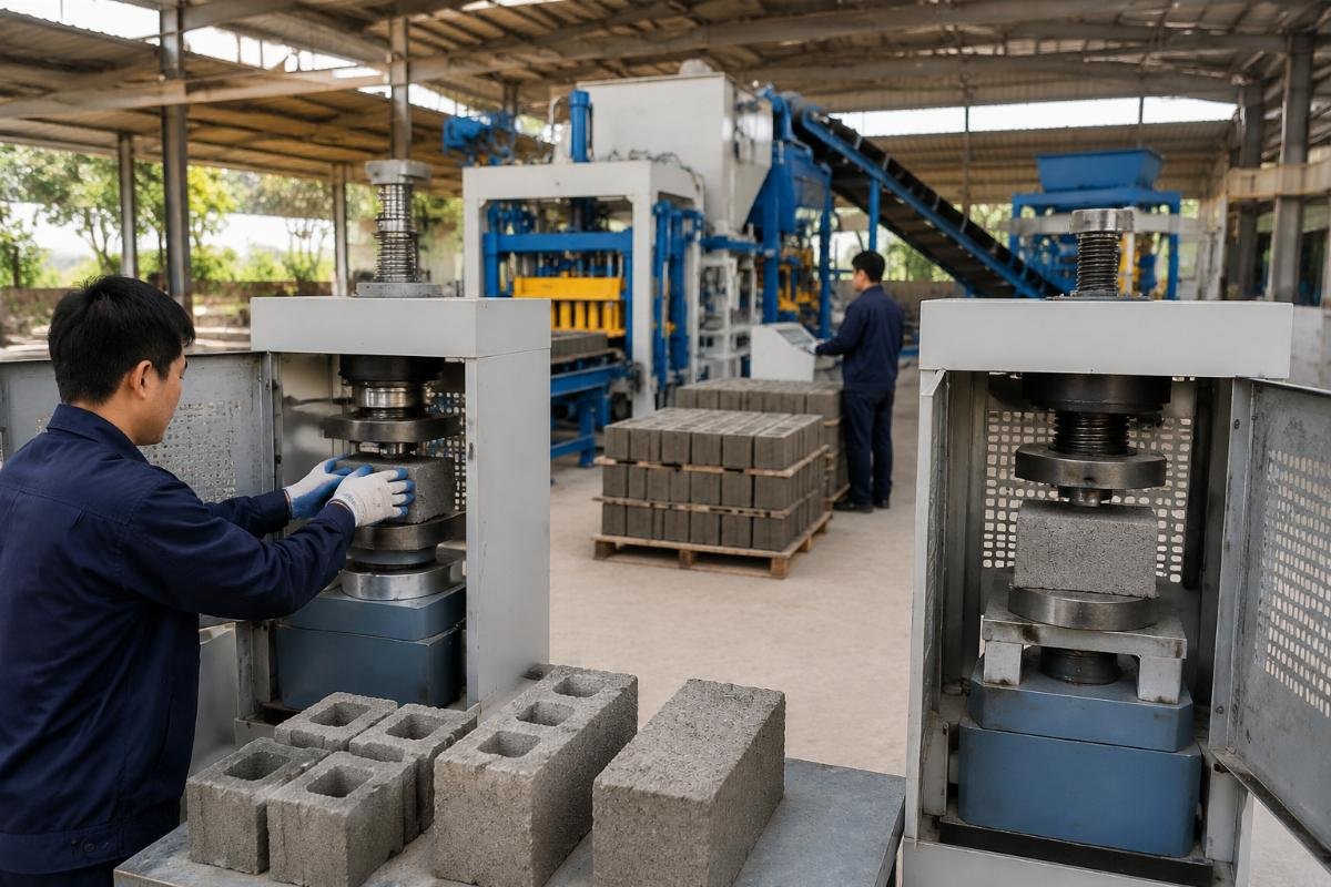 Compressive strength testing comparison between manual and automatic concrete blocks