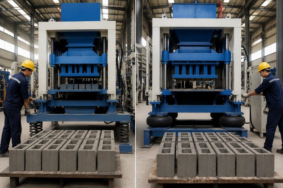 Side-by-side comparison of spring-mounted versus airbag-damped block machine vibration isolation