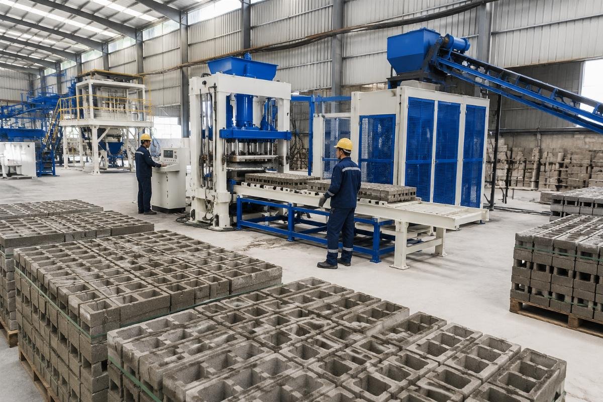 concrete block making machine China automatic line Brazilian block factory with automatic production line
