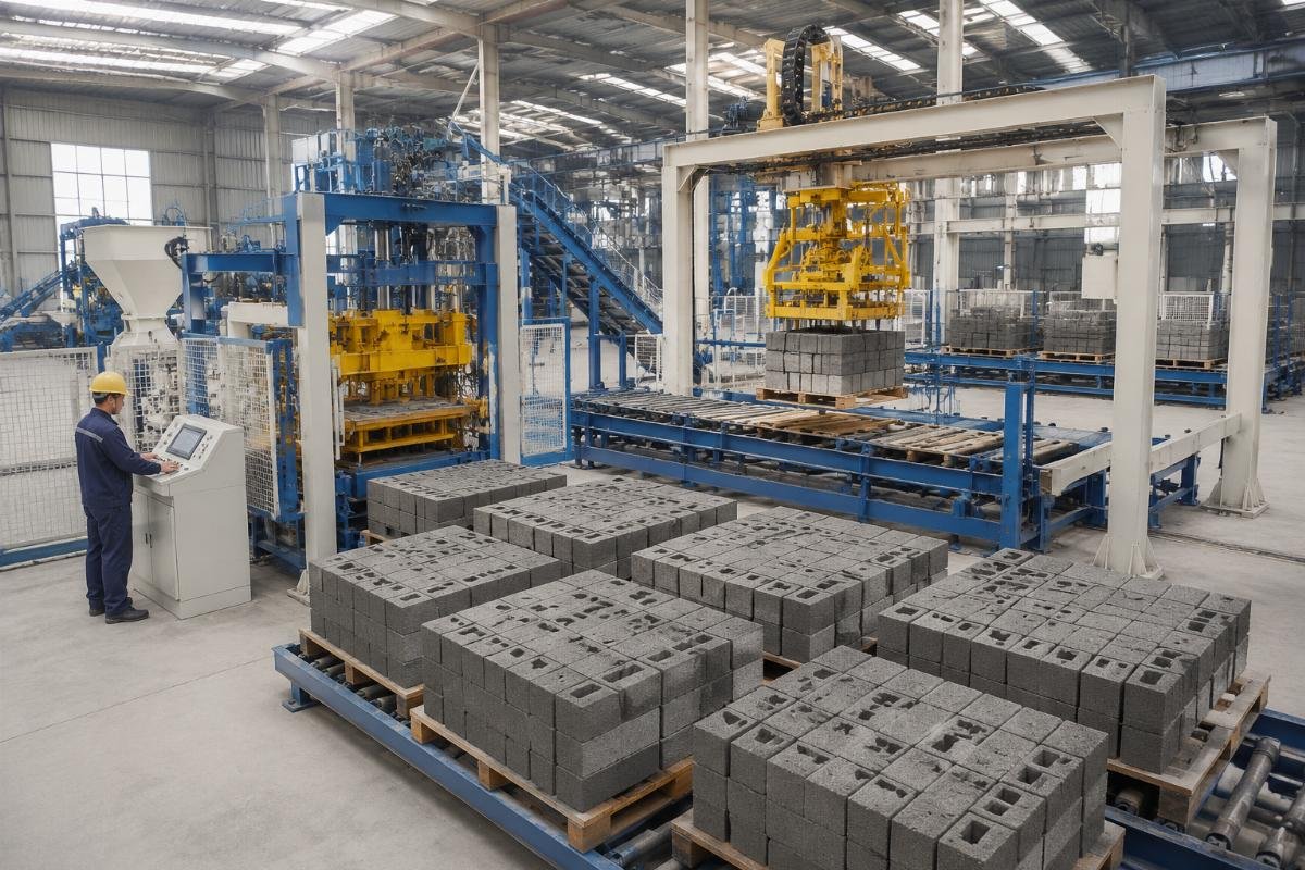 Fully automatic block making production line with pallet loader and stacker