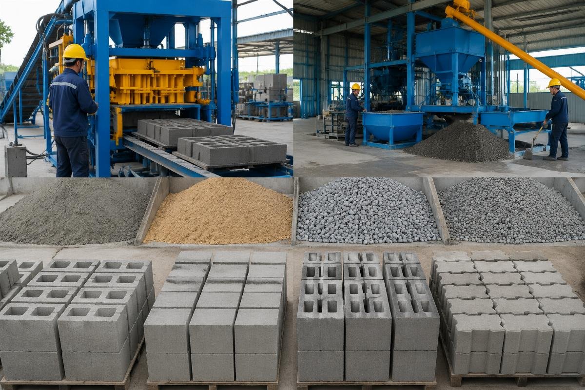 Concrete block mix ratio comparison chart showing cement sand and aggregate proportions for hollow solid and paver blocks