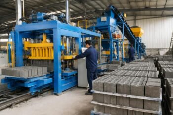 Concrete block production line with optimized mix ratio