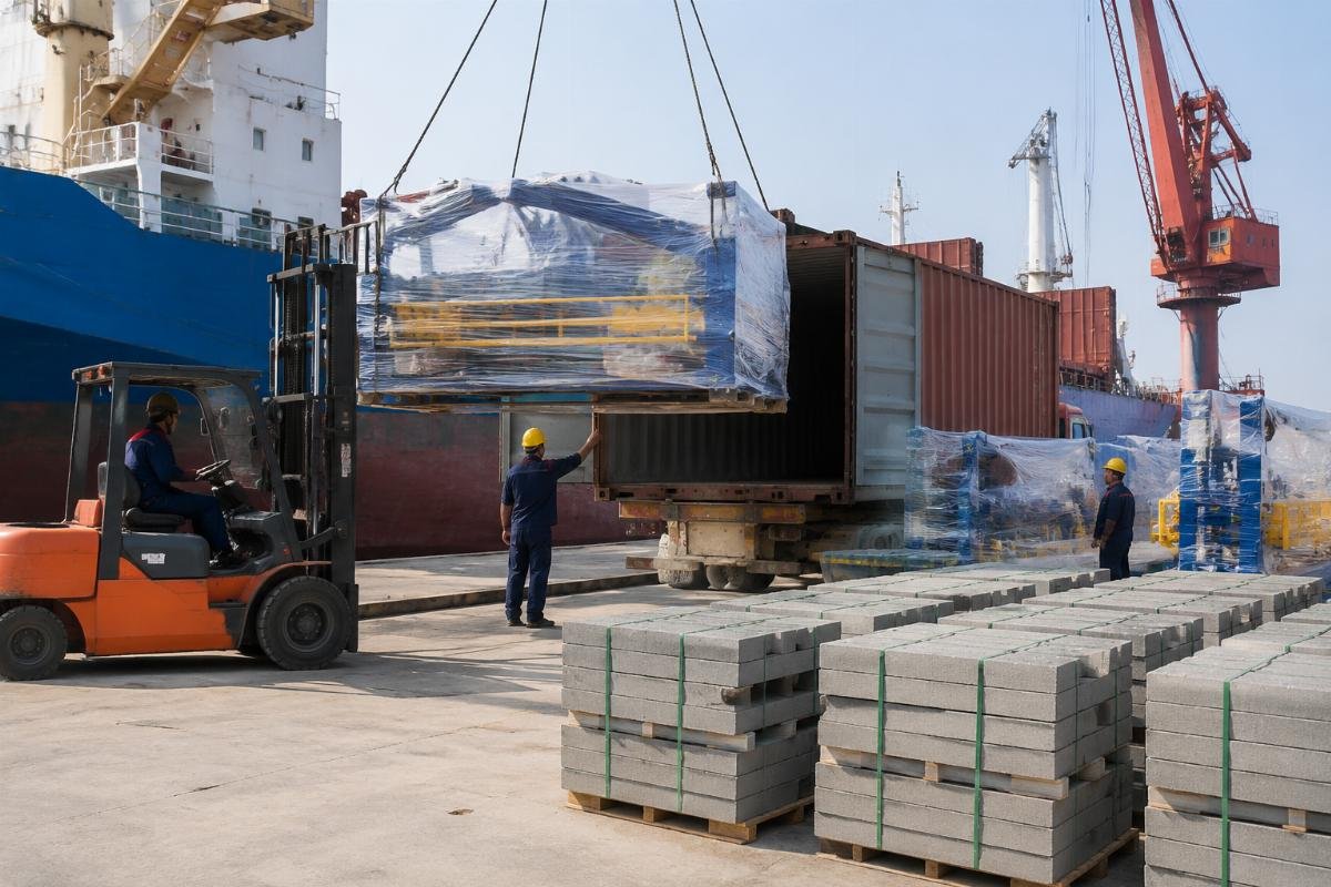 Containerized block production line shipment from Qingdao port to West Africa