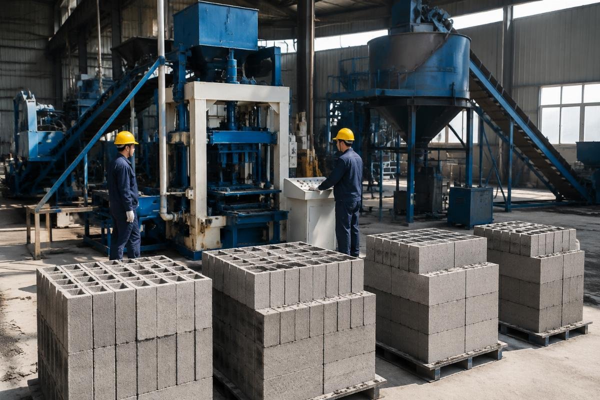 Cost comparison chart showing per-block production costs with river sand versus manufactured sand