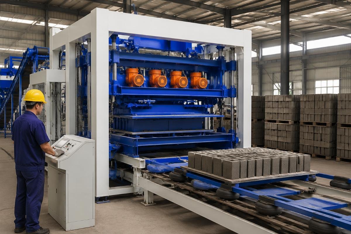 European-style automatic block making machine with four vibration motors and airbag pallet system