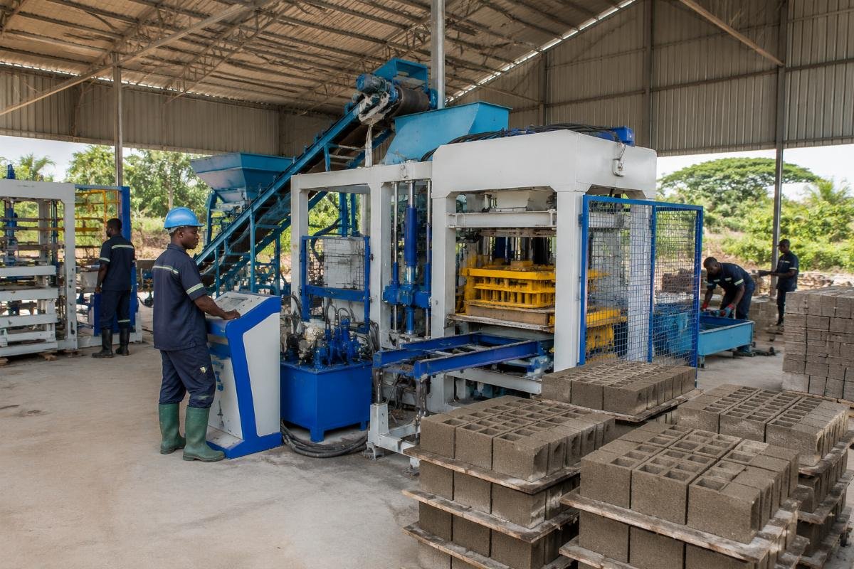 QT4-15 automatic block machine installed in a Nigerian startup factory