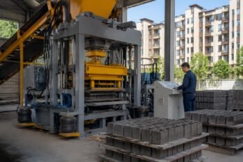 European-style block machine with airbag damping system installed near residential buildings