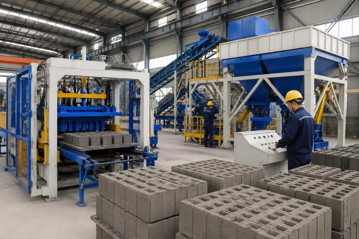 Turnkey block production line layout with all supporting equipment