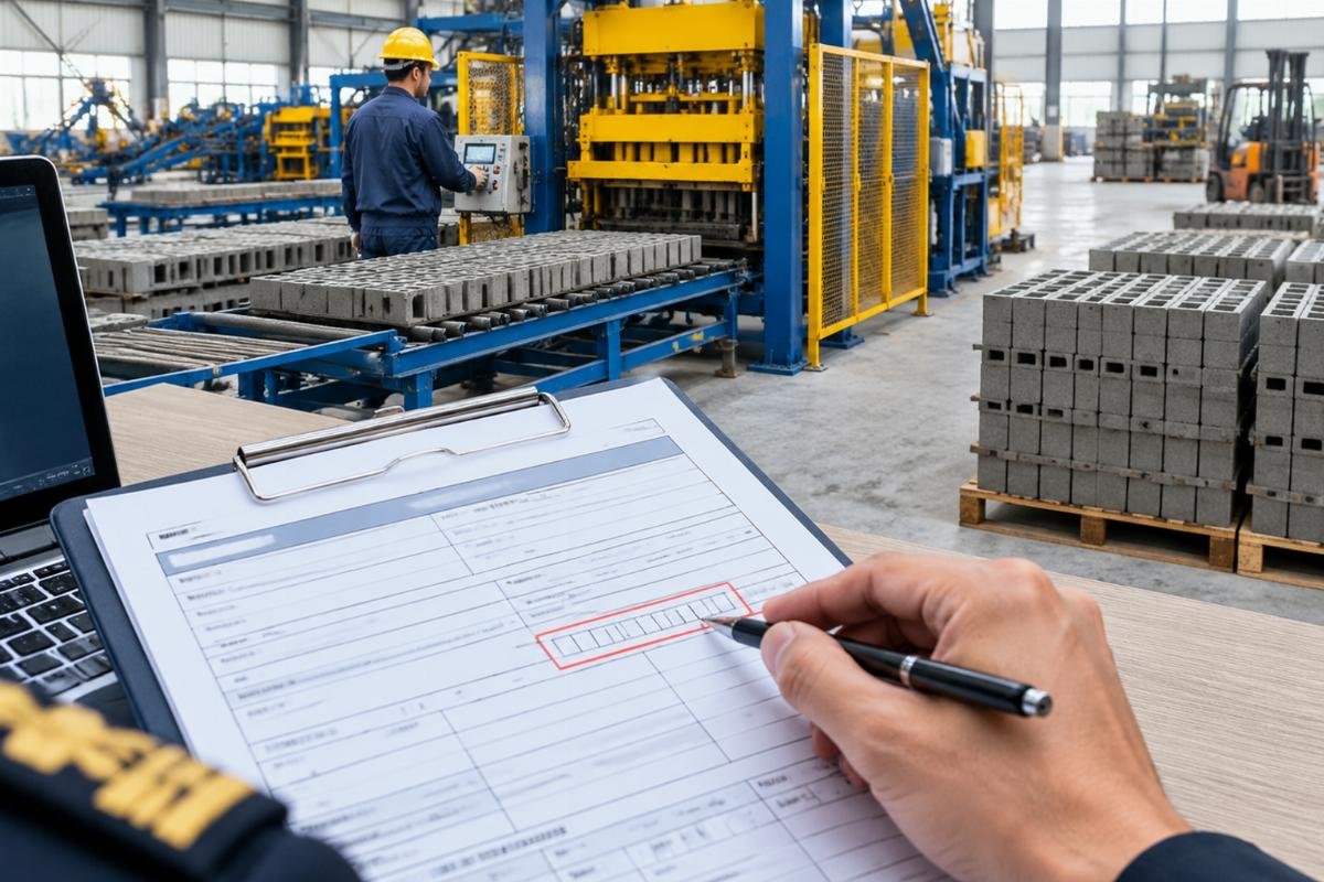 Close-up of a customs declaration form highlighting the HS code field for concrete machinery