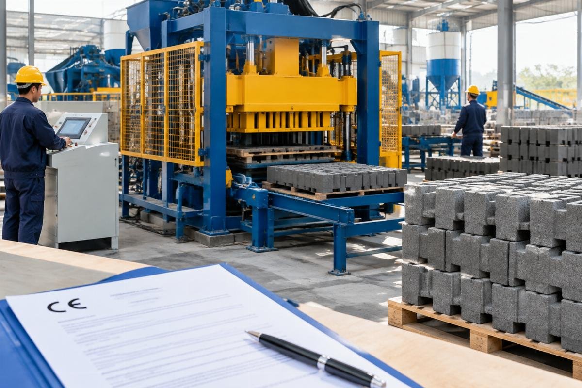 Close-up of an EC Declaration of Conformity document alongside a CE Certified Interlocking Block Machine for Germany Sale