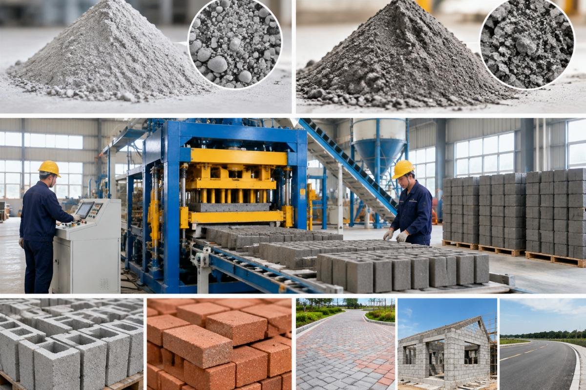 Comparison chart illustrating the visual difference between Class F and Class C fly ash and their typical applications