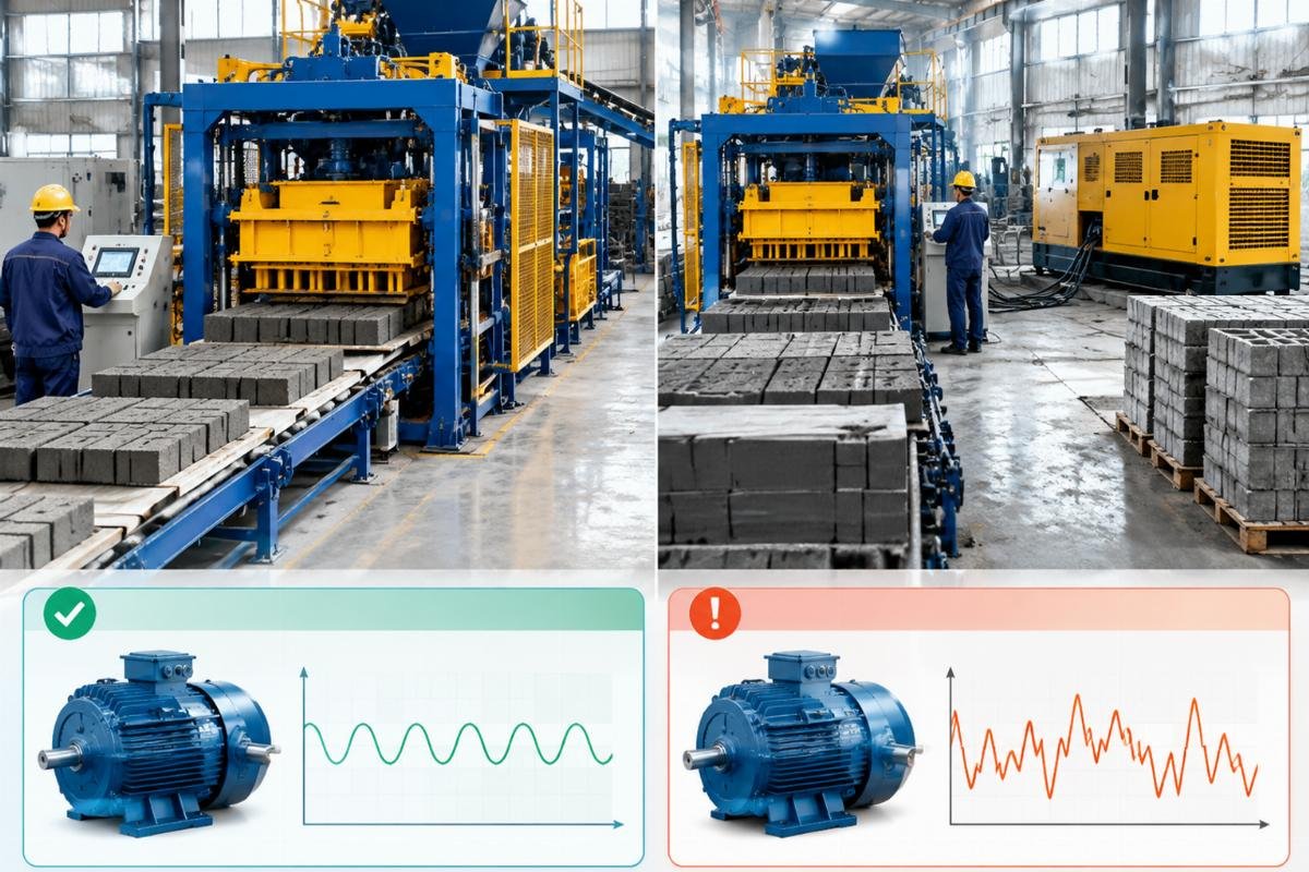 Comparison chart of motor performance under stable grid vs. unstable generator power sources