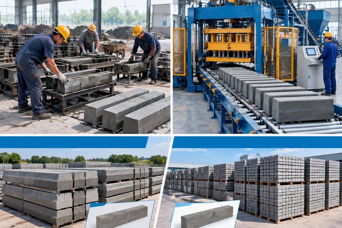 Comparison chart of production capabilities between manual and fully automatic curbstone machines