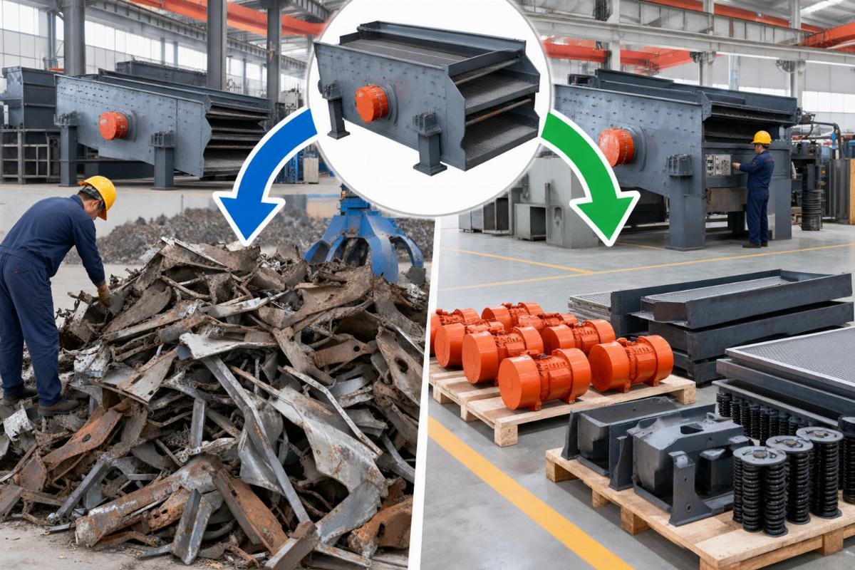 Comparison chart showing value recovery from bulk scrap versus component resale for industrial screening equipment