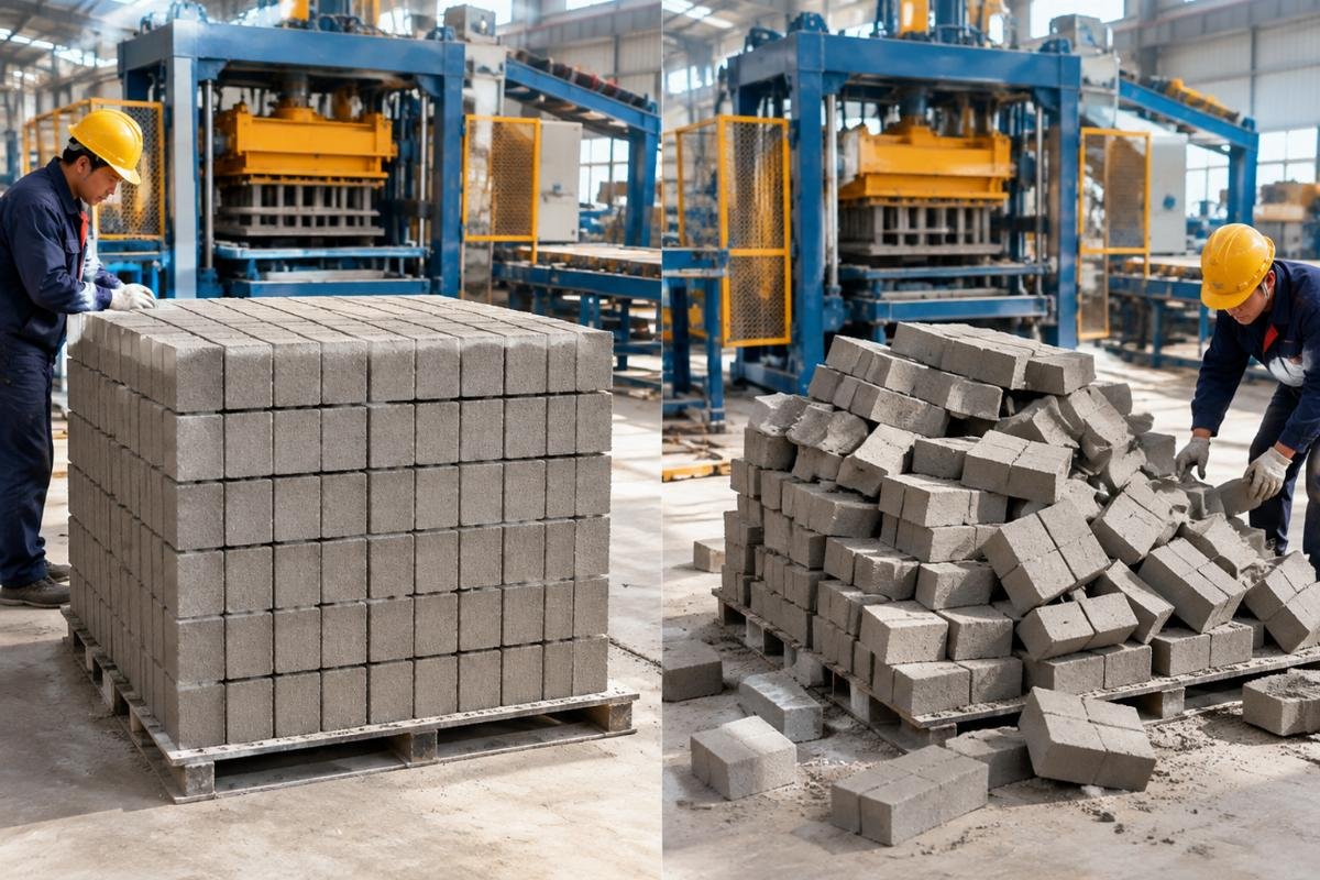 Comparison of a properly aligned stack versus a collapsed stack due to poor initial calibration