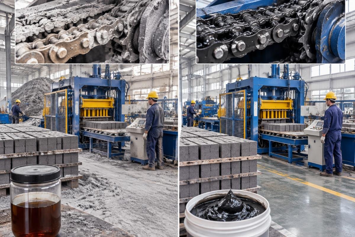 Comparison of chain condition after six months using standard oil versus high-viscosity dust-resistant grease in a fly ash environment