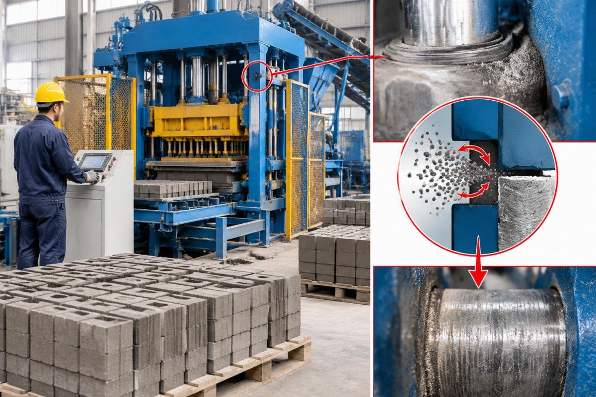 Diagram illustrating how fine fly ash particles penetrate seal gaps and cause abrasive wear on machine components