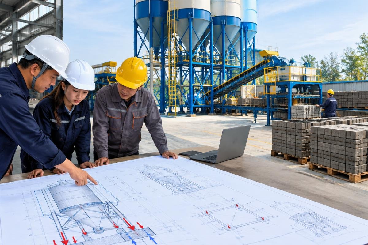 Engineering blueprint showing foundation load points and reaction forces for silo installation