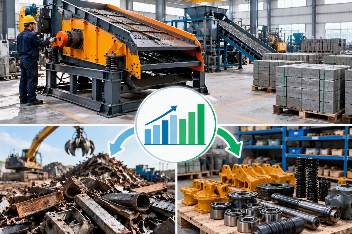 Graph comparing revenue potential from bulk scrap metal sales versus individual spare part resale for screening machines