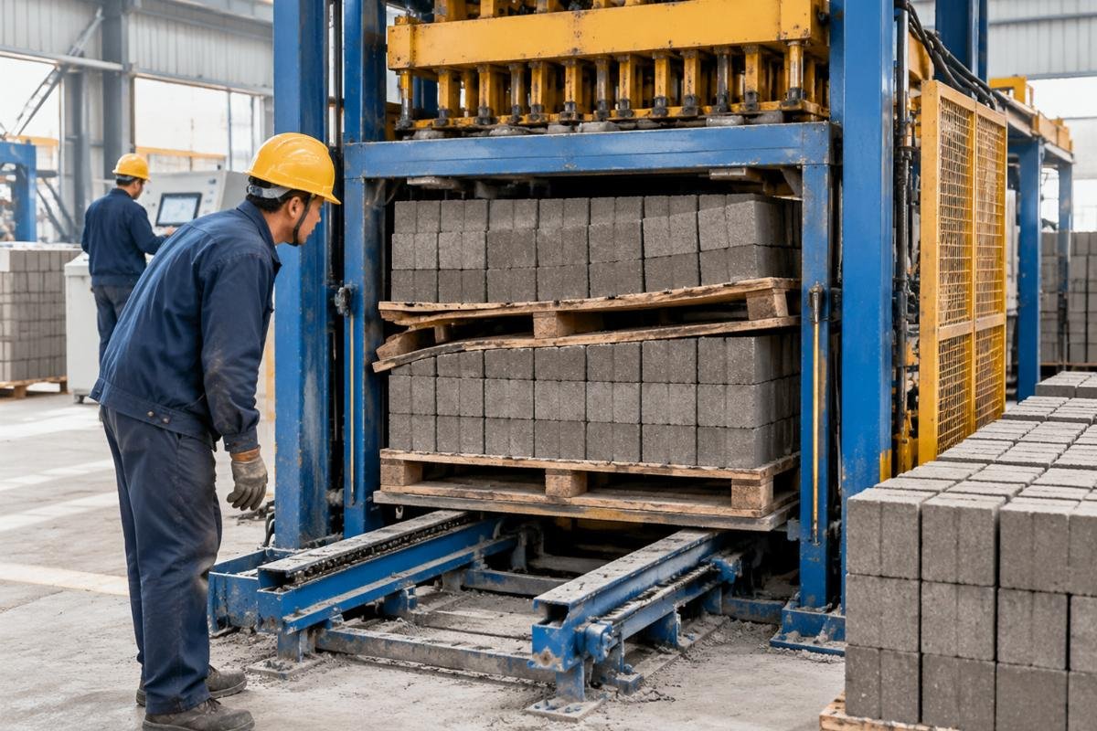 Image of warped pallets causing alignment issues in a block molding machine
