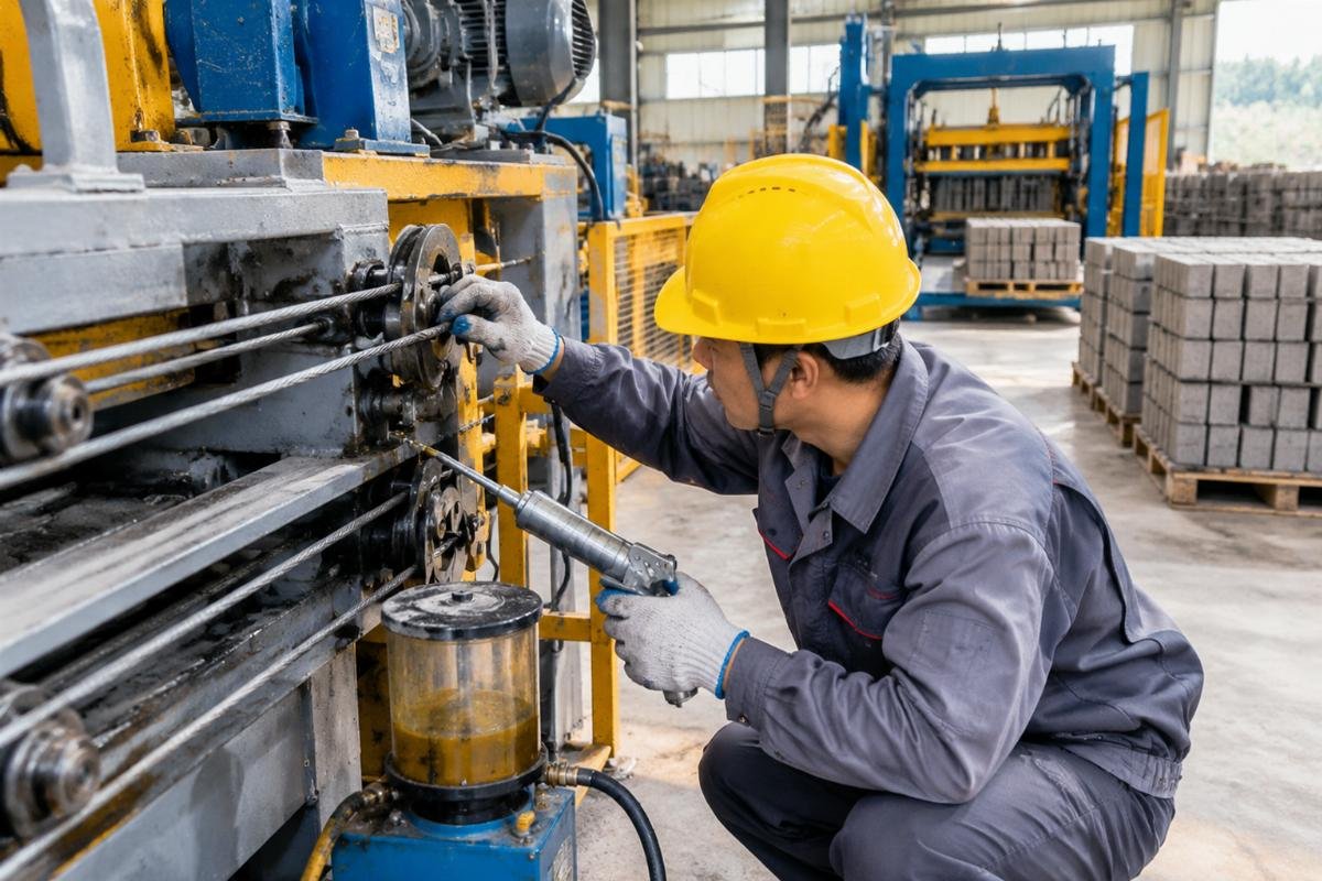 Maintenance technician performing daily inspection of cutting wire tension and lubrication