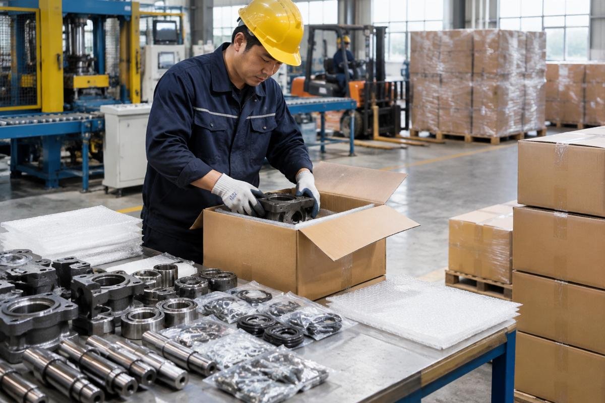 Package of spare parts ready for express shipment via international courier
