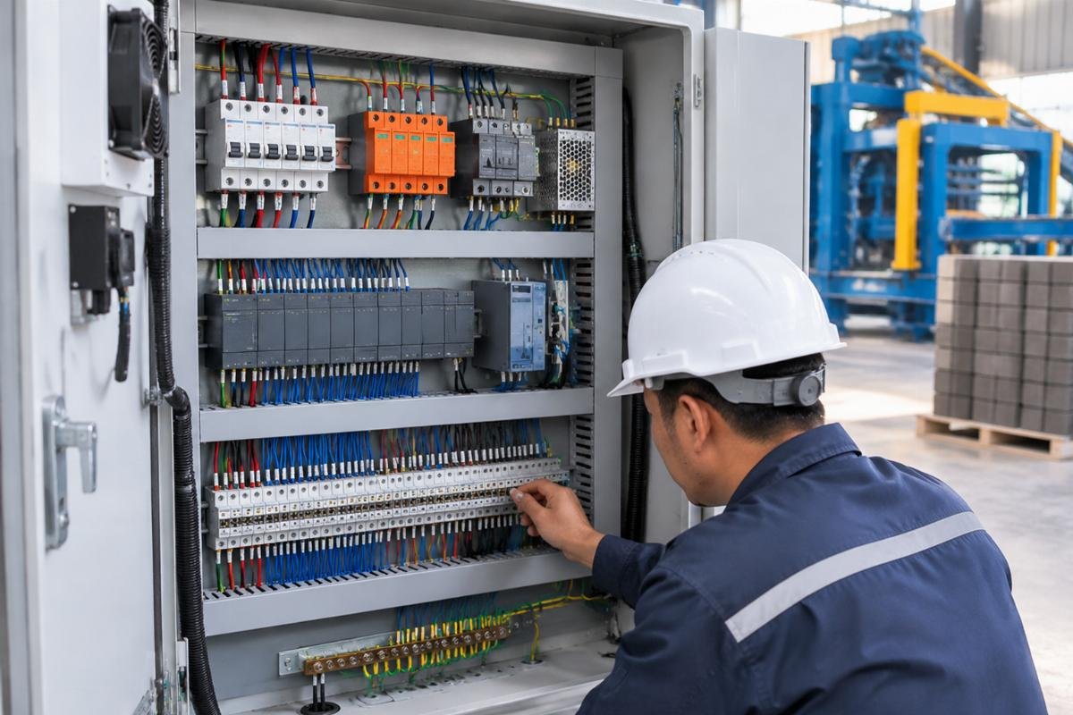 PLC cabinet with organized wiring and surge protection devices