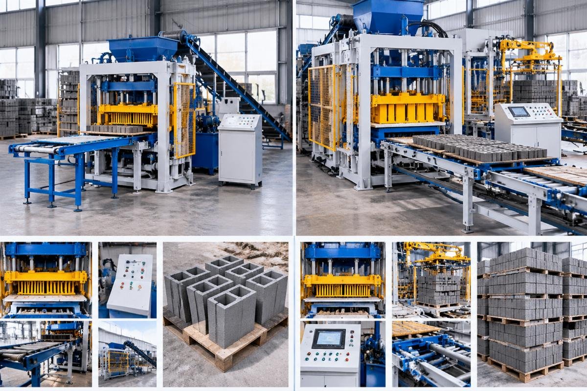 Side-by-side visual comparison of QT4-15 and QT9-18 machines highlighting differences in size and automation levels