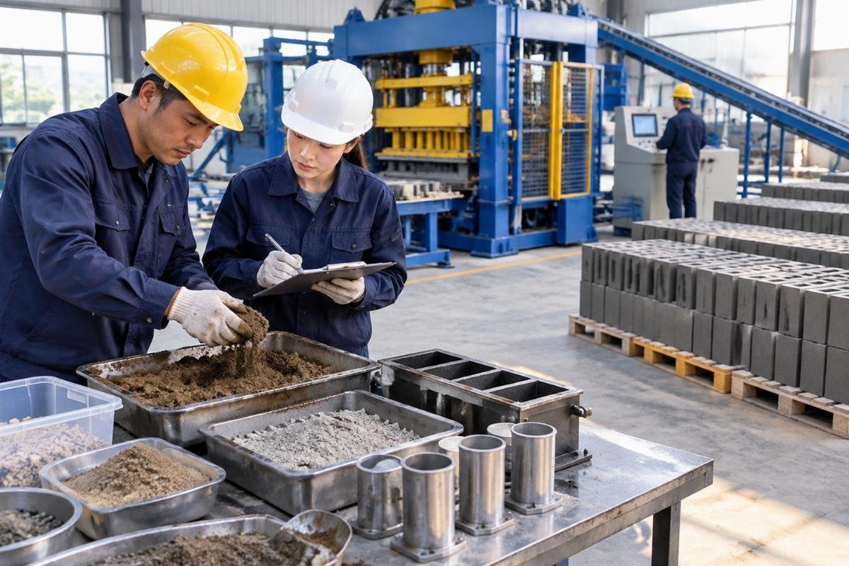 Soil sample testing setup for determining optimal mold design in concrete block machine OEM customization