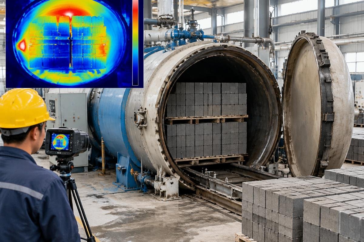 Thermal imaging scan of an autoclave showing uneven heat distribution due to poor drainage