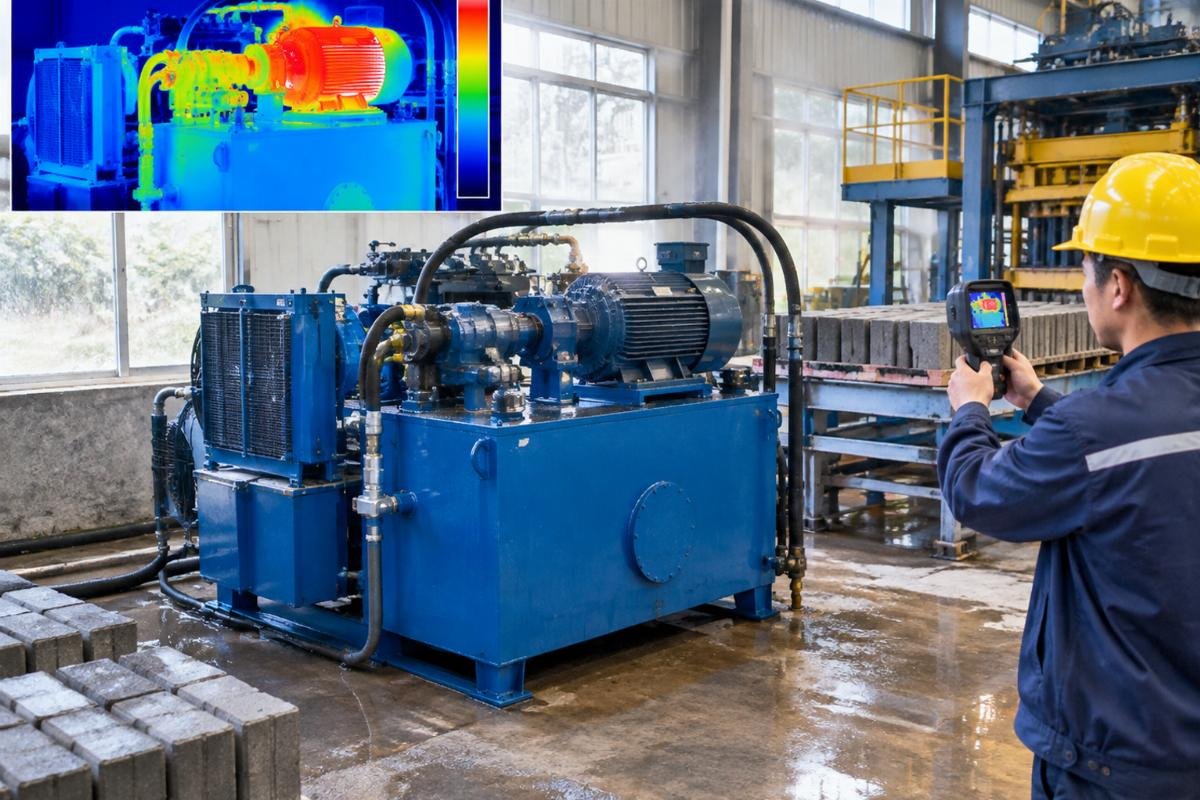Thermal imaging view of a hydraulic power unit in a high-humidity environment showing heat distribution