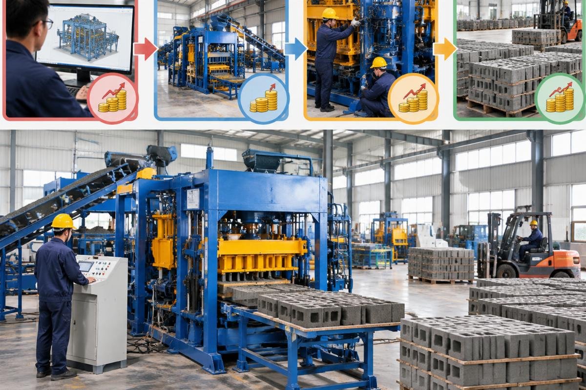 Workflow diagram showing cost impact of late-stage design changes in concrete block machine OEM customization